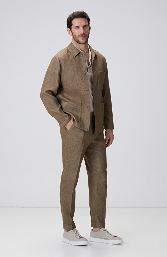 Camel Keten Karışımlı Ceket