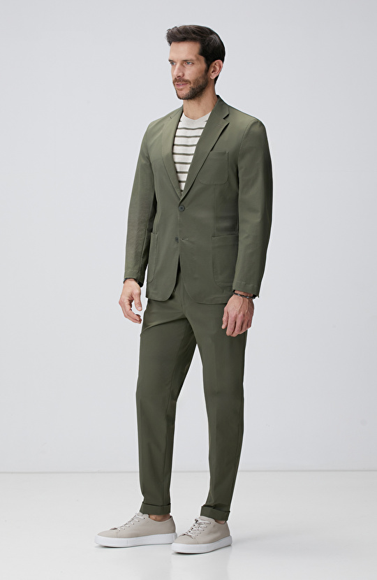 Haki Beyaz Keten Karışımlı Triko