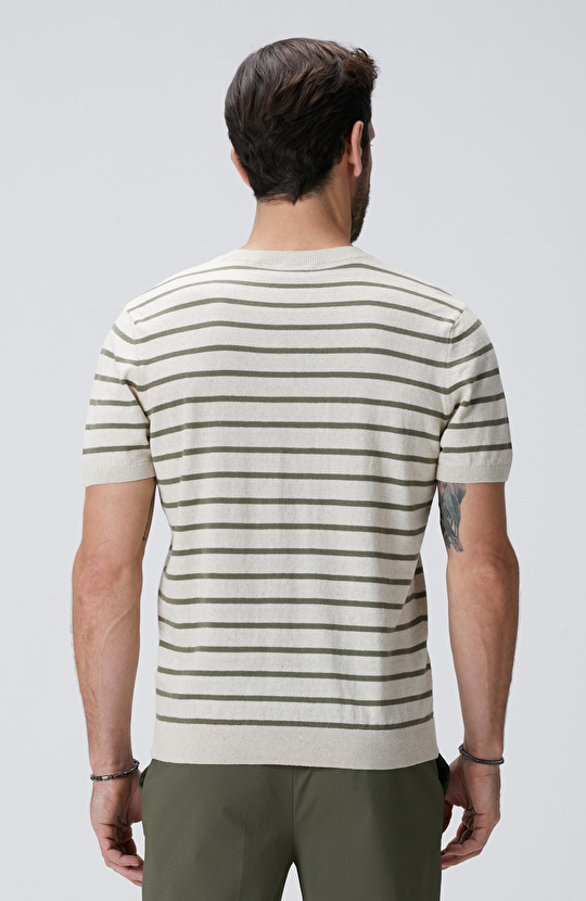 Haki Beyaz Keten Karışımlı Triko