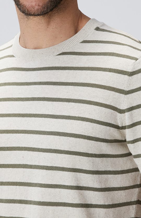 Haki Beyaz Keten Karışımlı Triko