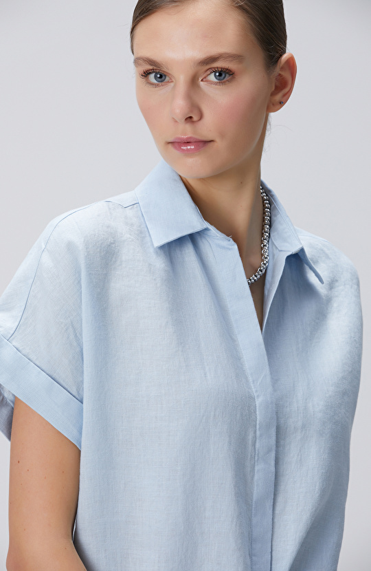 Mavi Keten Gömlek