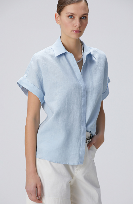 Mavi Keten Gömlek