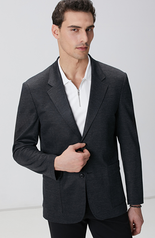 Antrasit Yün Karışımlı Örme Ceket