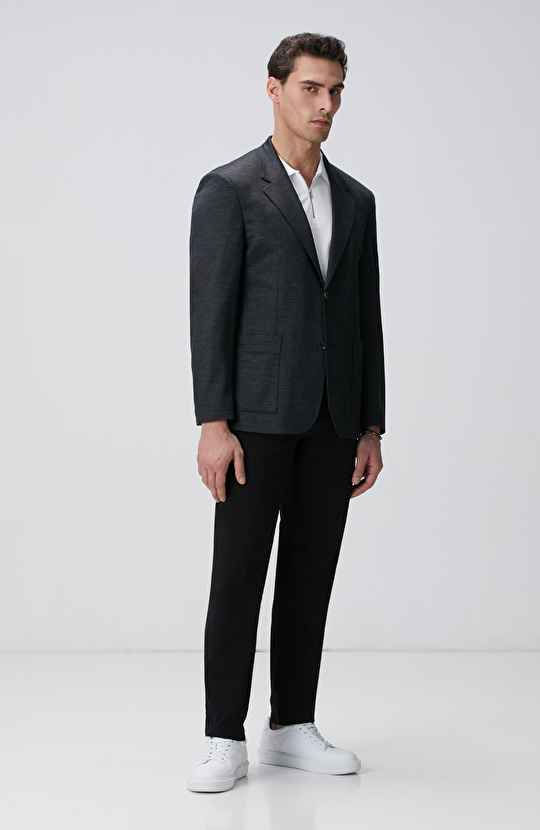 Antrasit Yün Karışımlı Örme Ceket