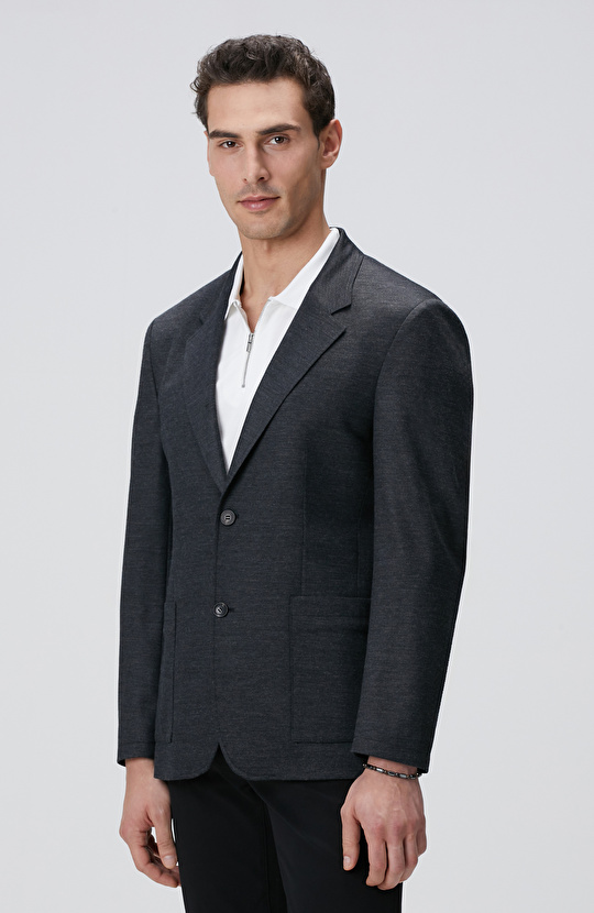 Antrasit Yün Karışımlı Örme Ceket