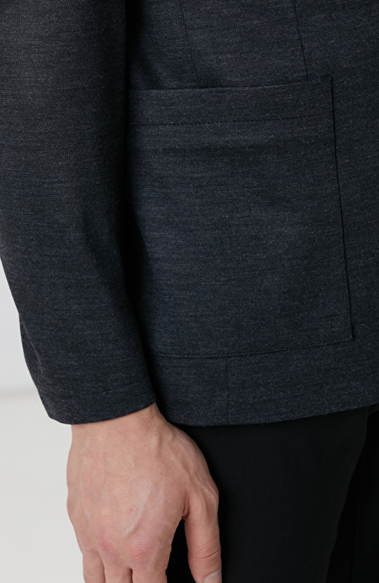 Antrasit Yün Karışımlı Örme Ceket