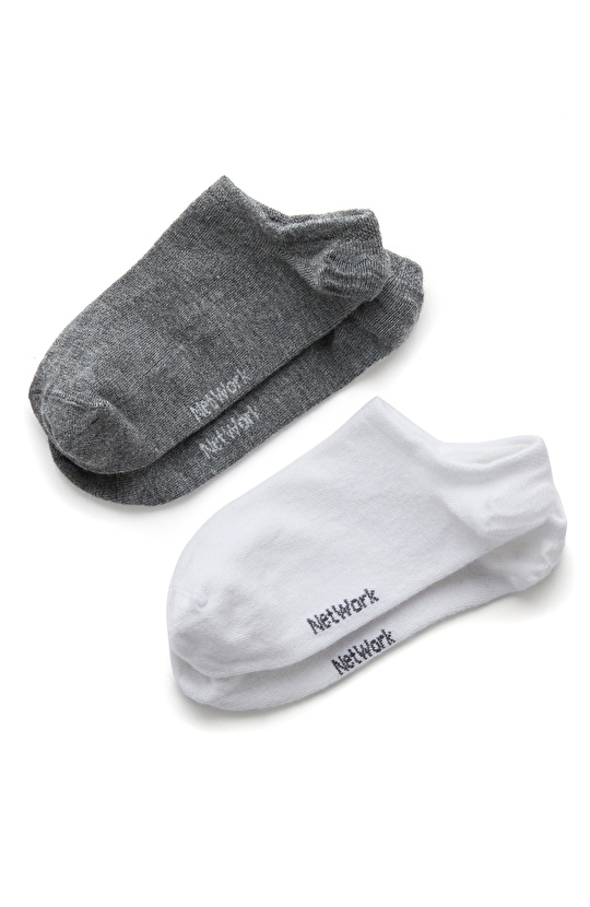 Gri Beyaz 2li Kadın Bambu Çorap Seti