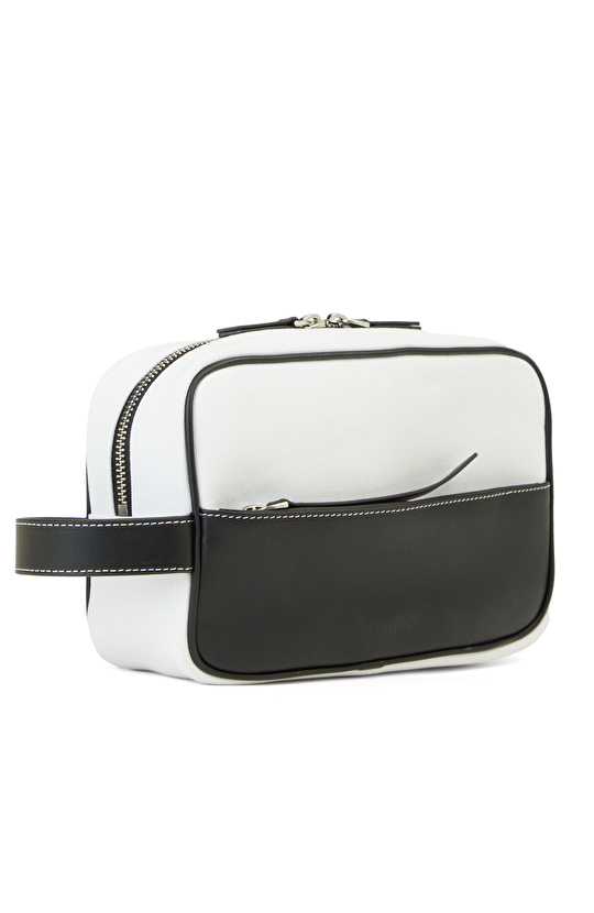 Siyah Beyaz Deri Kozmetik Çantası