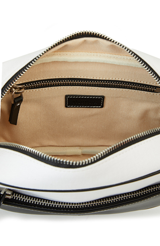 Siyah Beyaz Deri Kozmetik Çantası