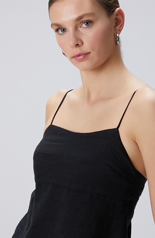 Siyah Keten Plaj Bluz