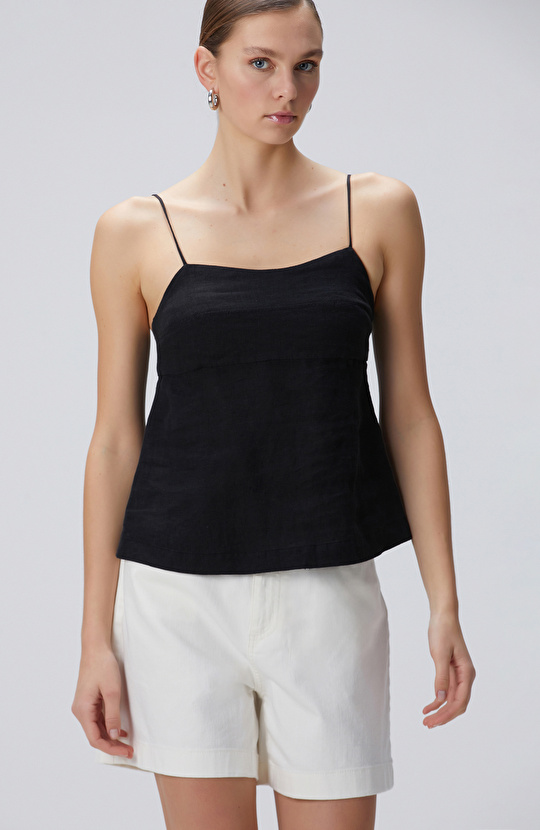 Siyah Keten Plaj Bluz