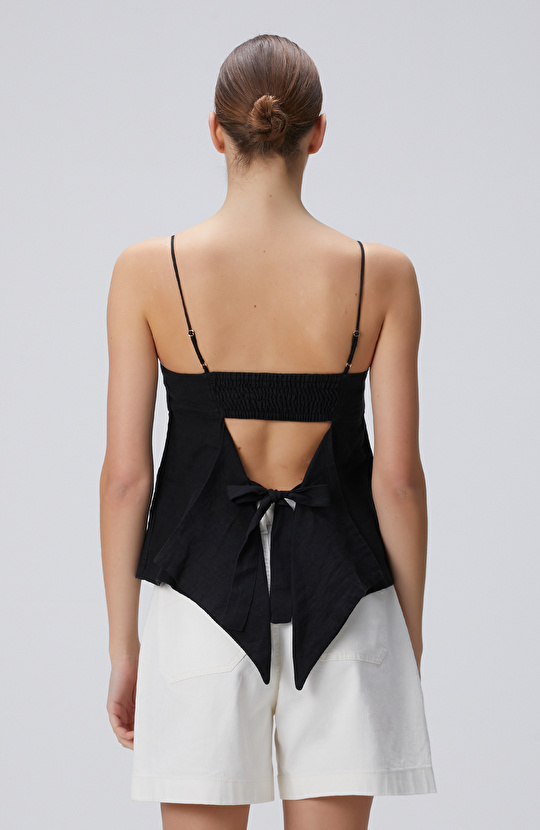 Siyah Keten Plaj Bluz