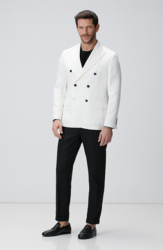 Kırık Beyaz Keten Karışımlı Ceket