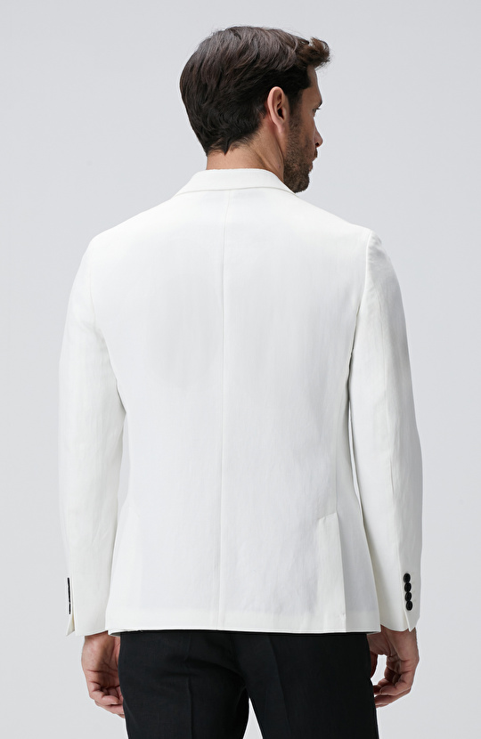 Kırık Beyaz Keten Karışımlı Ceket