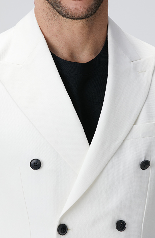 Kırık Beyaz Keten Karışımlı Ceket