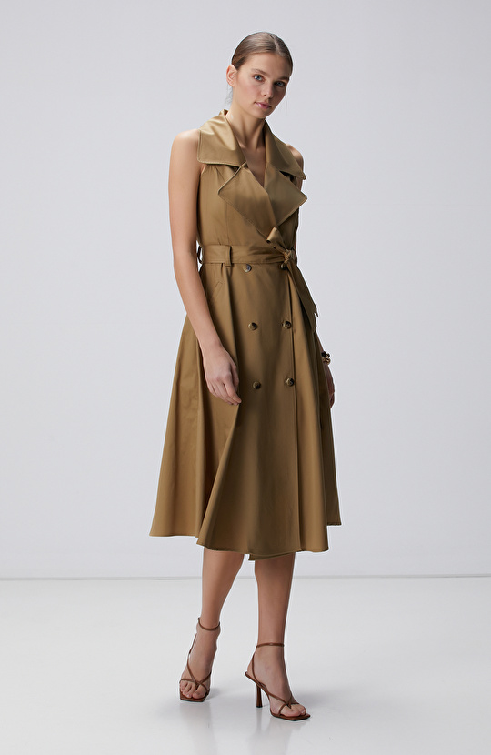 Haki Midi Kruvaze Elbise