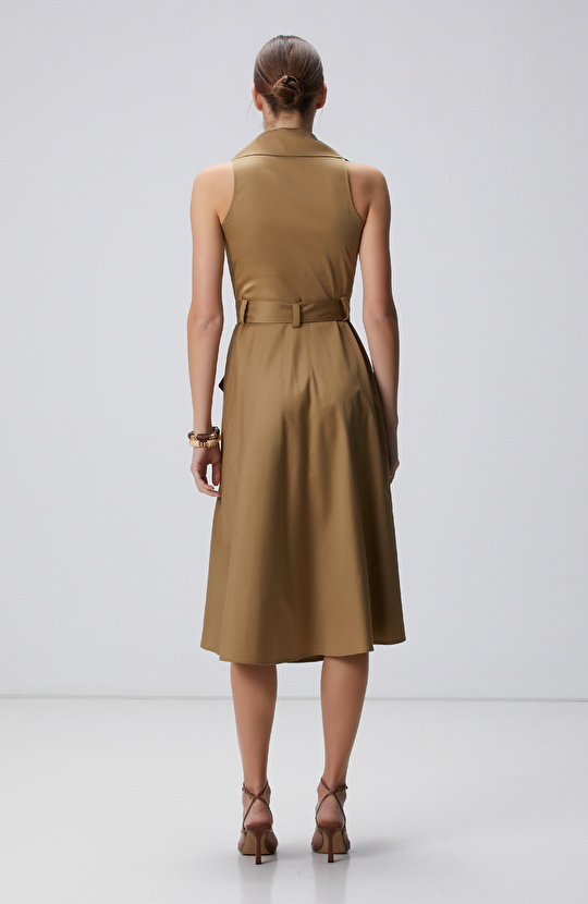 Haki Midi Kruvaze Elbise
