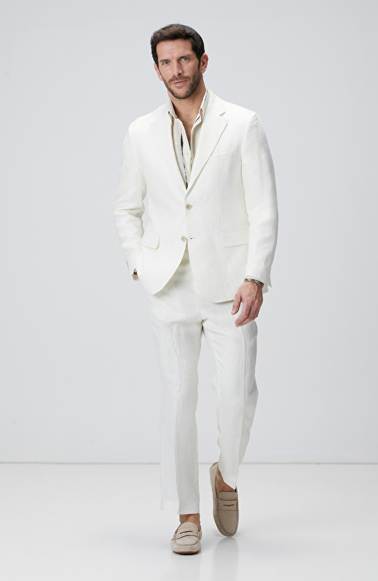 Kırık Beyaz Keten Takım Elbise