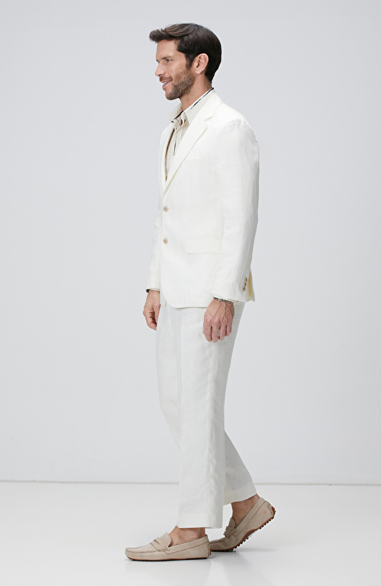 Kırık Beyaz Keten Takım Elbise