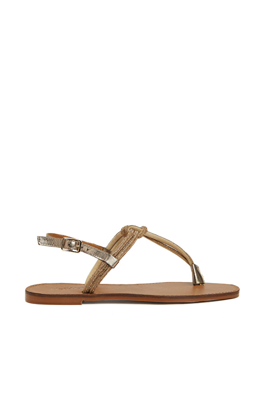 Bronz Kadın Deri Sandalet