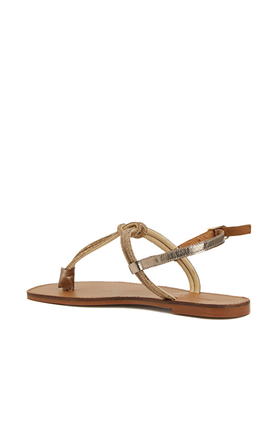 Bronz Kadın Deri Sandalet