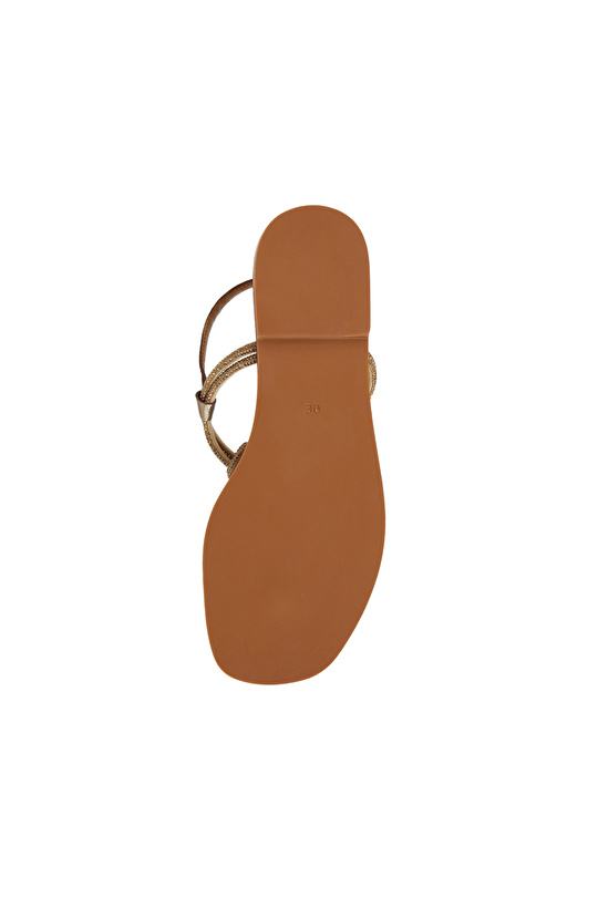 Bronz Kadın Deri Sandalet