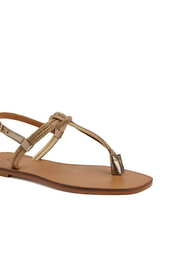 Bronz Kadın Deri Sandalet