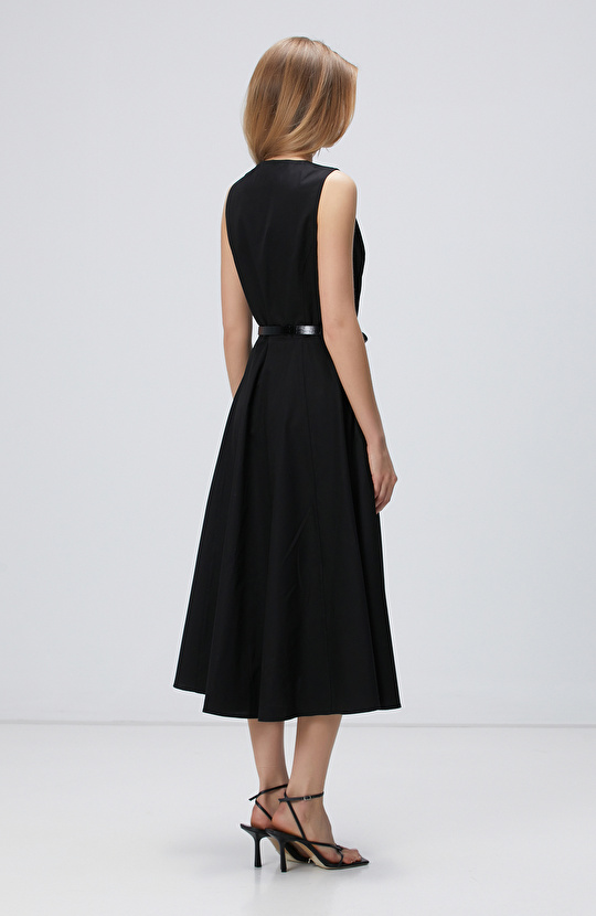 Siyah Midi Dokuma Elbise