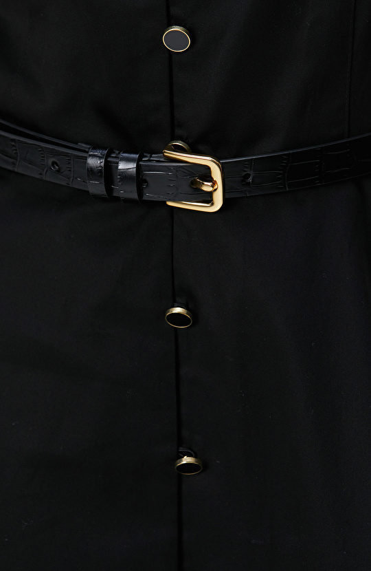 Siyah Midi Dokuma Elbise