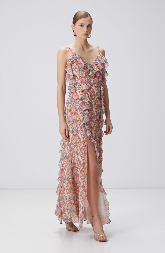 Renkli Desenli Maksi Abiye Elbise Renkli Desenli Maksi Abiye Elbise