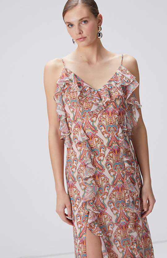 Renkli Desenli Maksi Abiye Elbise