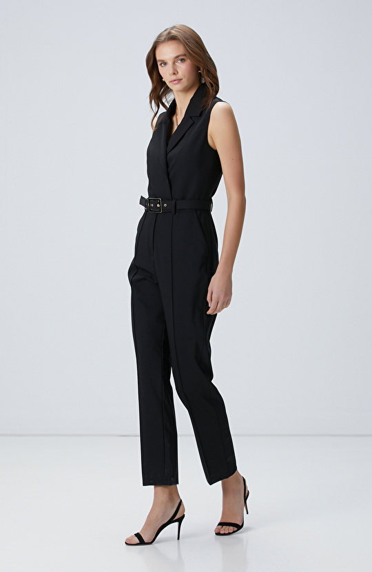 Siyah Yün Karışımlı Tulum