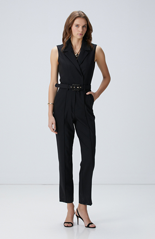 Siyah Yün Karışımlı Tulum