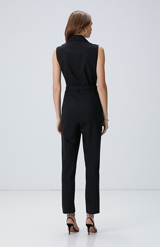 Siyah Yün Karışımlı Tulum