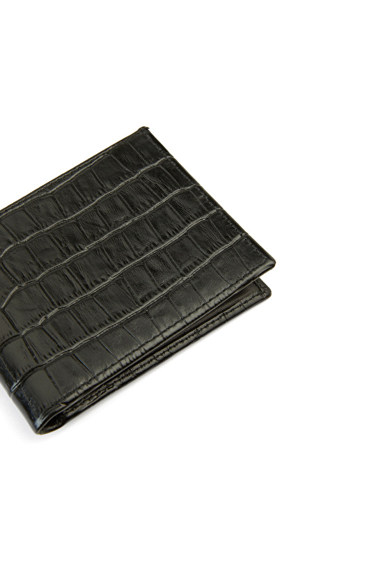 Siyah Kroko Baskılı Erkek Deri Cüzdan