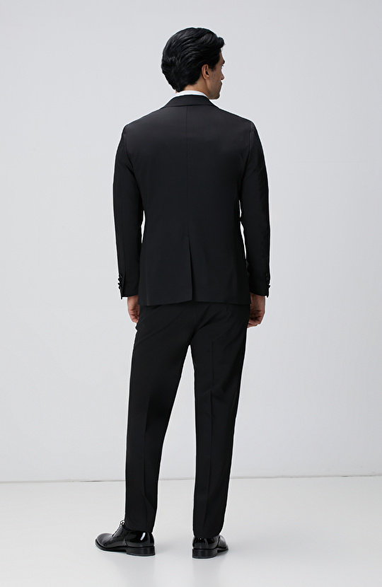 Siyah Yün Karışımlı Smokin Takım Elbise