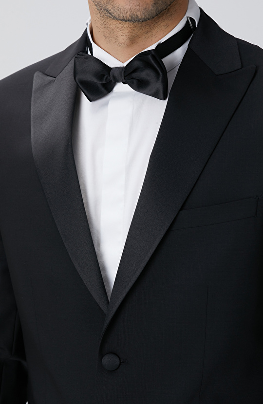 Siyah Yün Karışımlı Smokin Takım Elbise