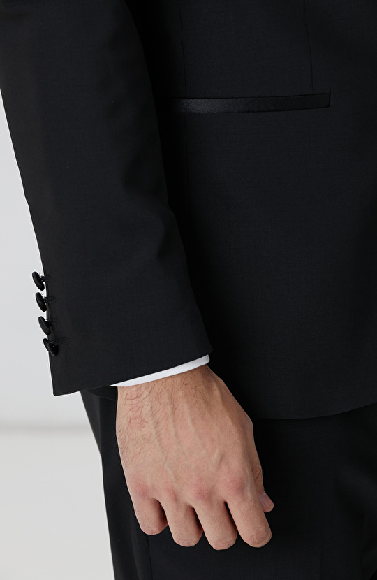 Siyah Yün Karışımlı Smokin Takım Elbise