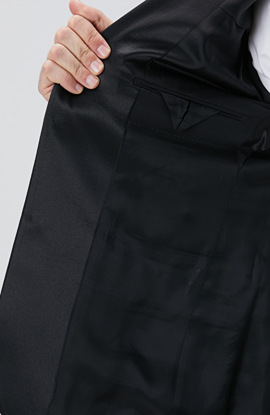 Siyah Yün Karışımlı Smokin Takım Elbise