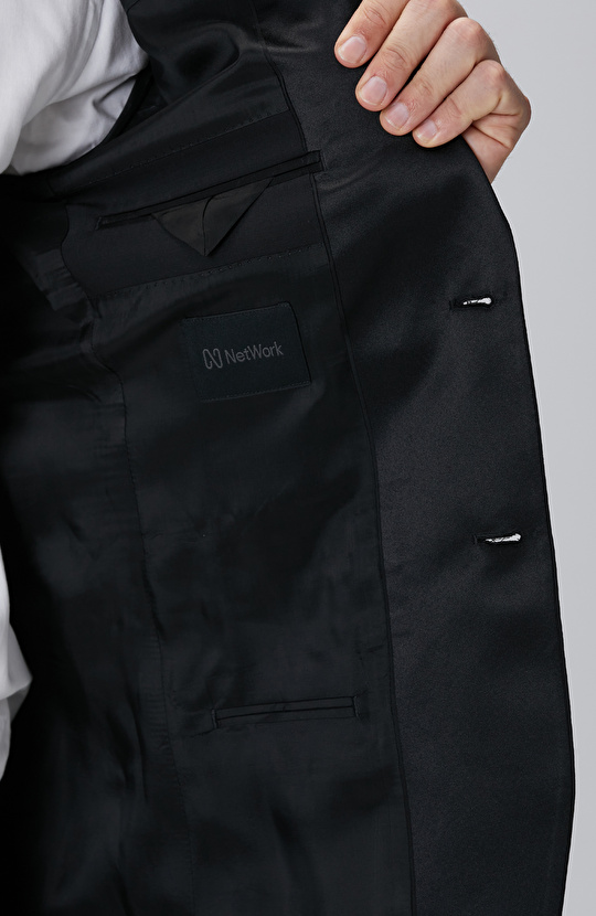 Siyah Yün Karışımlı Smokin Takım Elbise