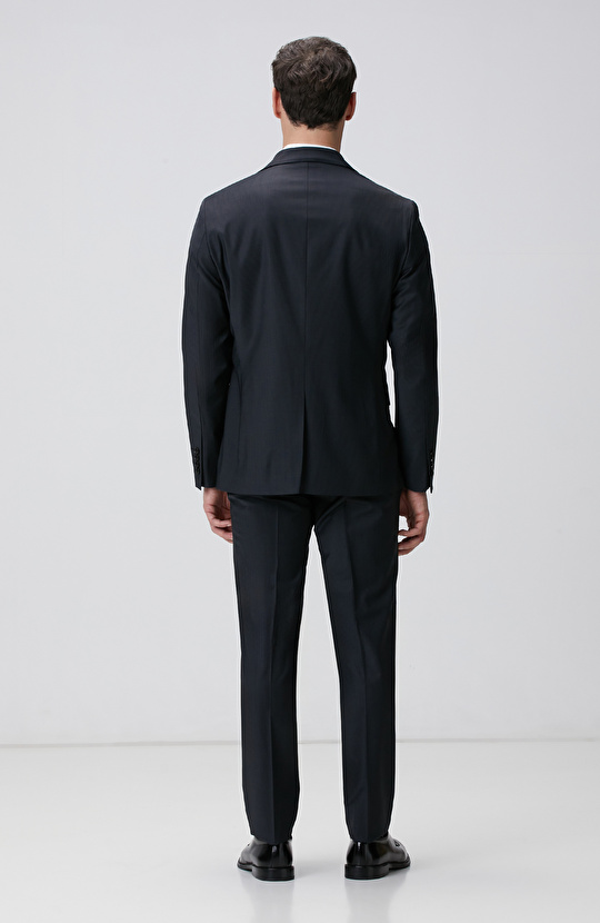 Siyah Çizgi Desenli Yün Karışımlı Takım Elbise