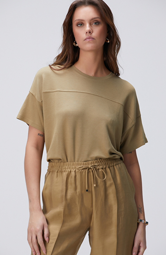 Limited Haki Kaşmir Karışımlı T-shirt