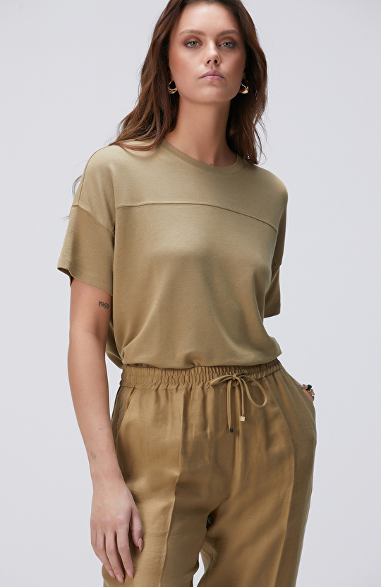 Limited Haki Kaşmir Karışımlı T-shirt