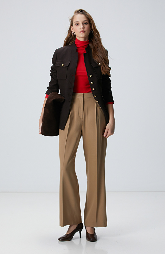 Kırmızı Yün Karışımlı Balıkçı Yaka Kazak