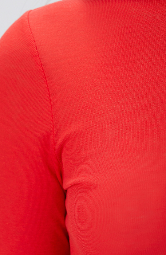 Kırmızı Yün Karışımlı Balıkçı Yaka Kazak