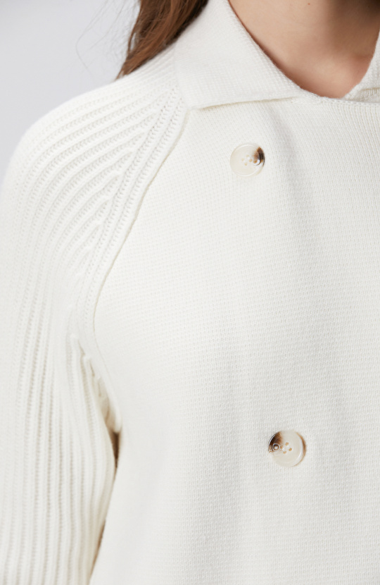 Kırık Beyaz Yün Karışımlı Triko Ceket