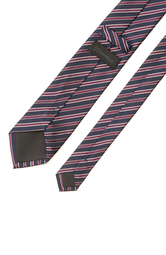 Lacivert Çizgili İpek Kravat