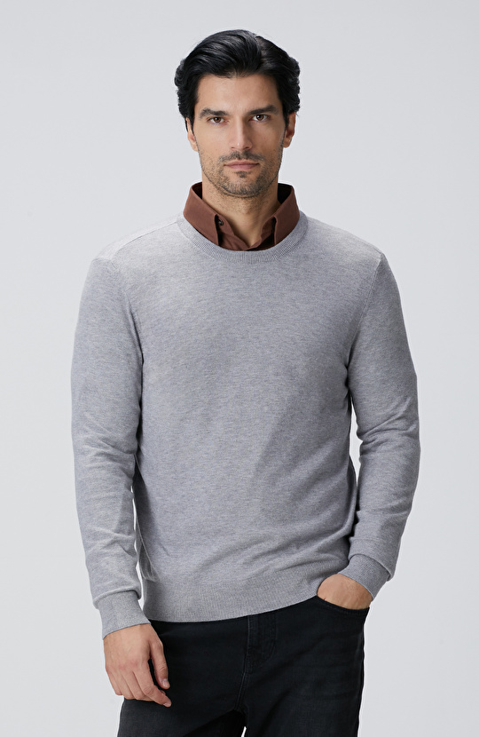 Gri Melanj Basic Triko Kazak