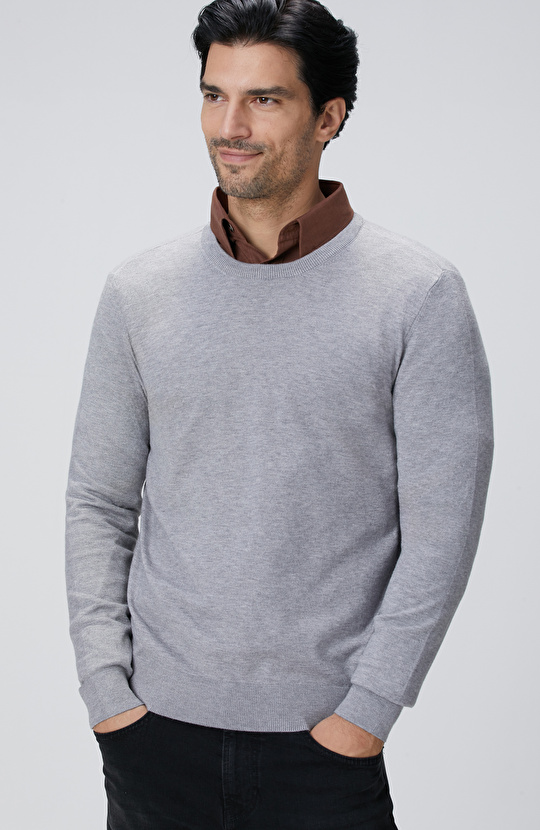 Gri Melanj Basic Triko Kazak