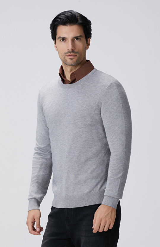 Gri Melanj Basic Triko Kazak